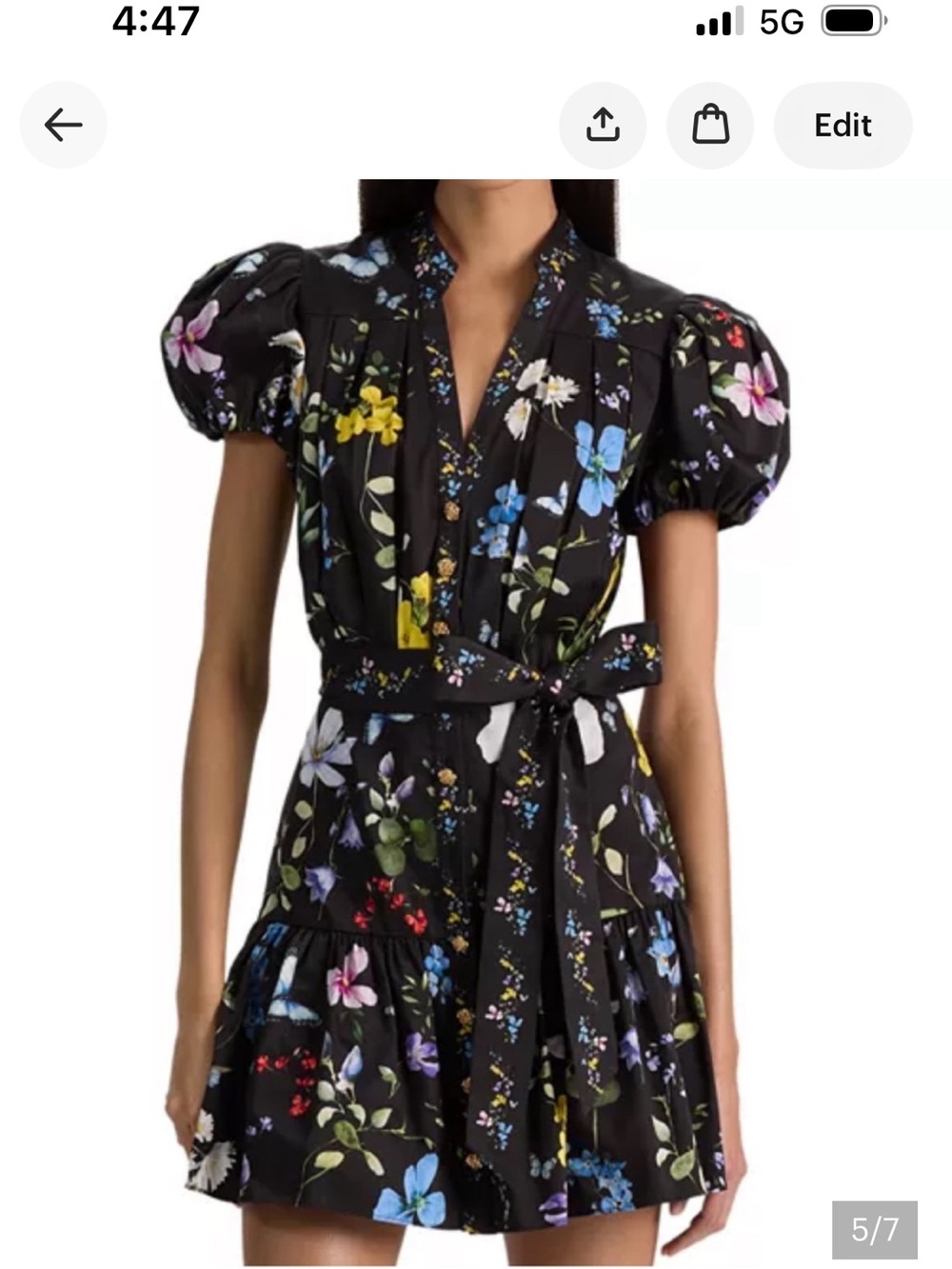 Alice and Olivia Black Floral Puff-Sleeve Tie-Waist Dress NWT Cora mini dress